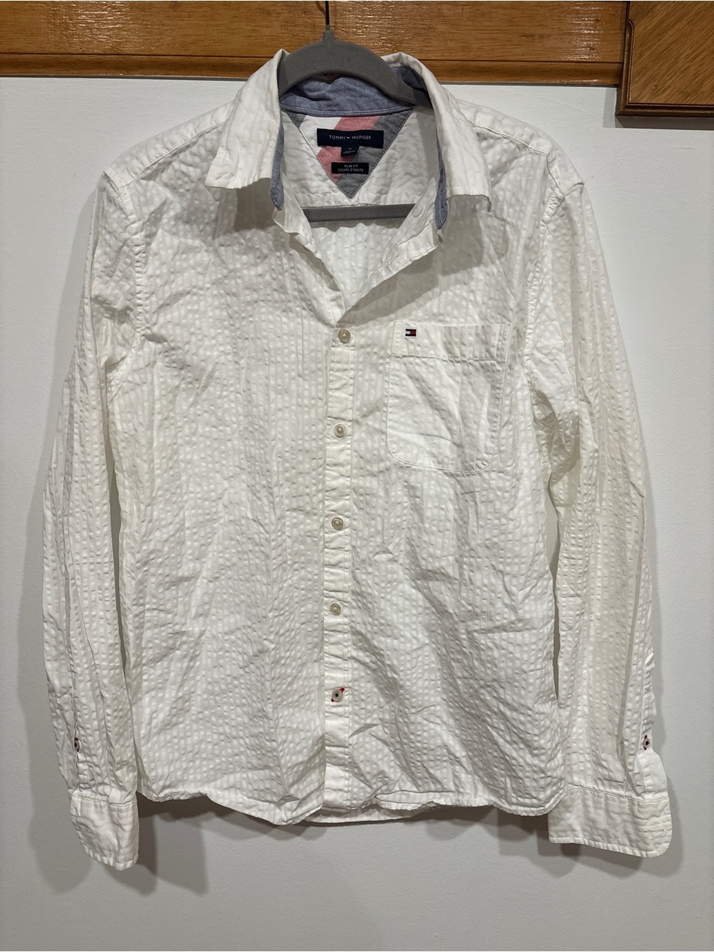 Tommy Hilfiger Classic Men's White Long-Sleeve Button-Down Textured 100% Cotton